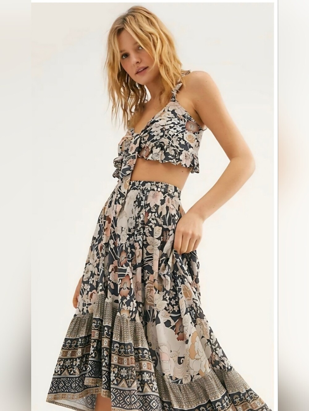 Spell Amethyst Nightfall Castaway Floral High-Low Maxi Skirt Boho Festival Small - Picture 2 of 12